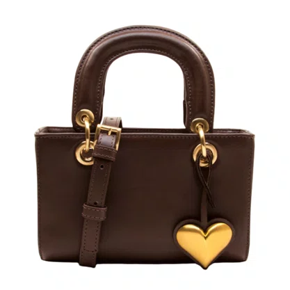 Bolsa Cecconello Feminina Brown Ouro Couro Pequena