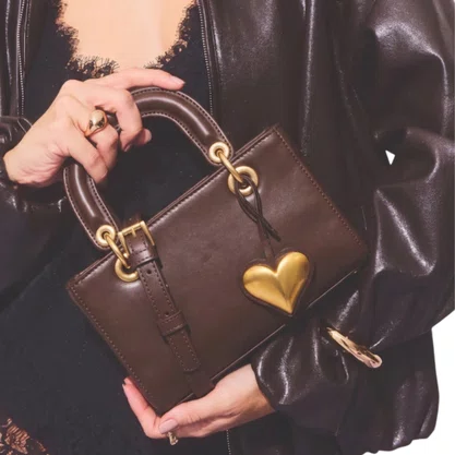 Bolsa Cecconello Feminina Brown Ouro Couro Pequena