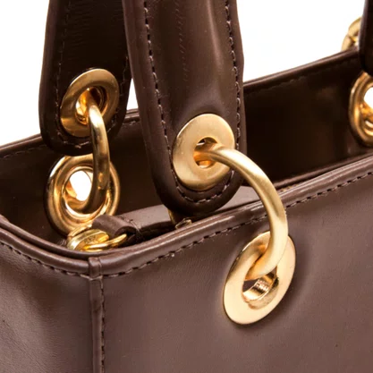 Bolsa Cecconello Feminina Brown Ouro Couro Pequena