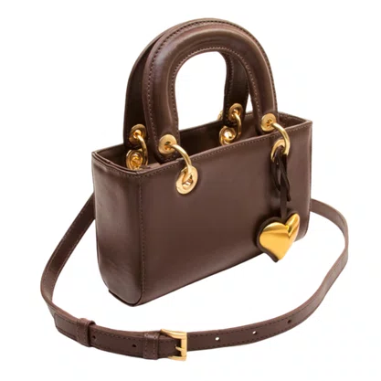Bolsa Cecconello Feminina Brown Ouro Couro Pequena