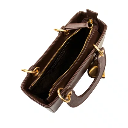 Bolsa Cecconello Feminina Brown Ouro Couro Pequena