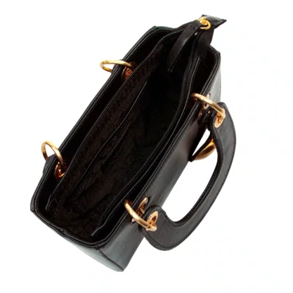 Bolsa Cecconello Feminina Preto Ouro Couro Pequena