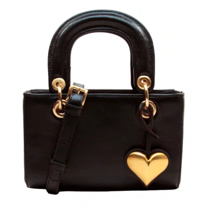 Bolsa Cecconello Feminina Preto Ouro Couro Pequena