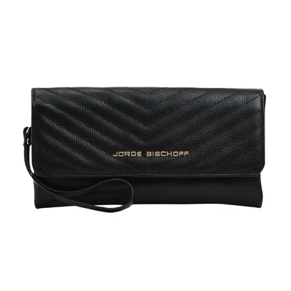 Bolsa Jorge Bischoff Clutch Feminina Matelassê Preto Couro