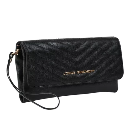 Bolsa Jorge Bischoff Clutch Feminina Matelassê Preto Couro