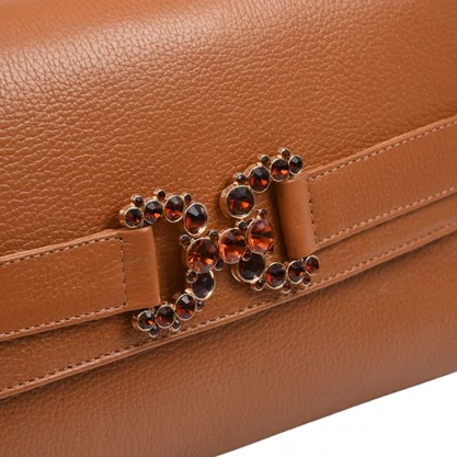 Bolsa Jorge Bischoff Feminina Clutch Amendoa Couro