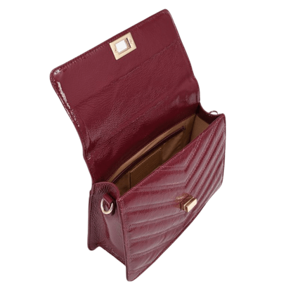 Bolsa Jorge Bischoff Feminina De Ombro Vinho Couro Verniz