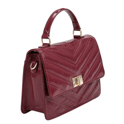 Bolsa Jorge Bischoff Feminina De Ombro Vinho Couro Verniz