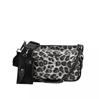 Bolsa Jorge Bischoff Feminina Infinita Transversal Onça Preto Branco Couro - Média 