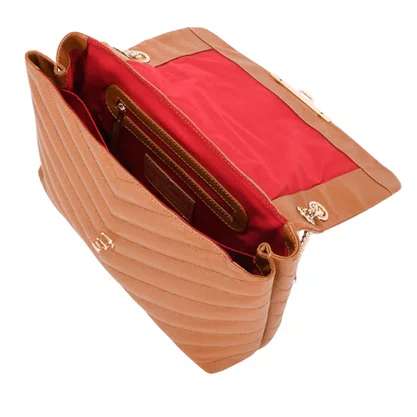 Bolsa Jorge Bischoff Feminina Matelassê Caramelo Couro