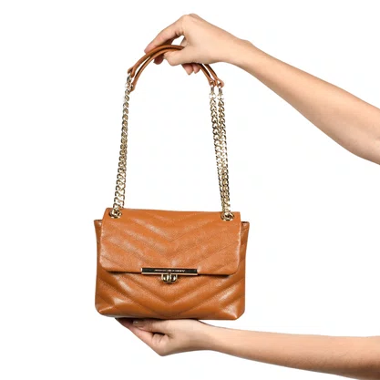 Bolsa Jorge Bischoff Feminina Matelassê Caramelo Couro - Pequena