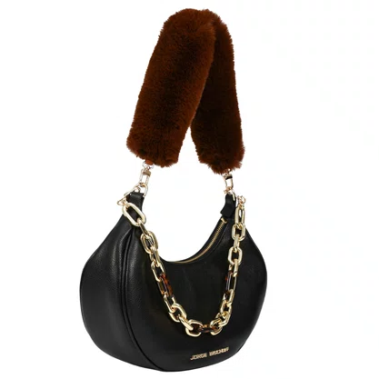 Bolsa Jorge Bischoff Feminina Ombro Alça De Pelo Removível Preto Dark Couro