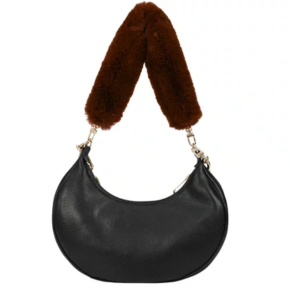 Bolsa Jorge Bischoff Feminina Ombro Alça De Pelo Removível Preto Dark Couro