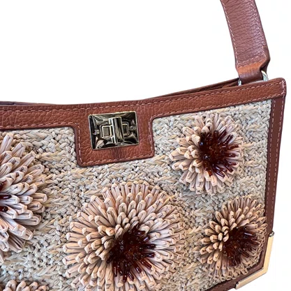 Bolsa Jorge Bischoff Feminina Ráfia Natural Couro - Pequena