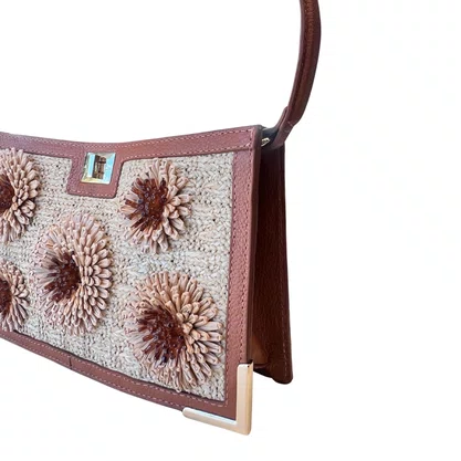 Bolsa Jorge Bischoff Feminina Ráfia Natural Couro - Pequena