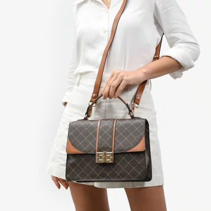 Bolsa Jorge Bischoff Feminina Satchel Monograma Marrom Couro