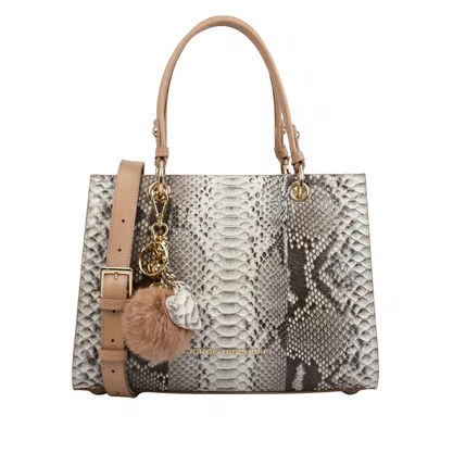 Bolsa Jorge Bischoff Feminina Tote Nude Natural Cobra Python