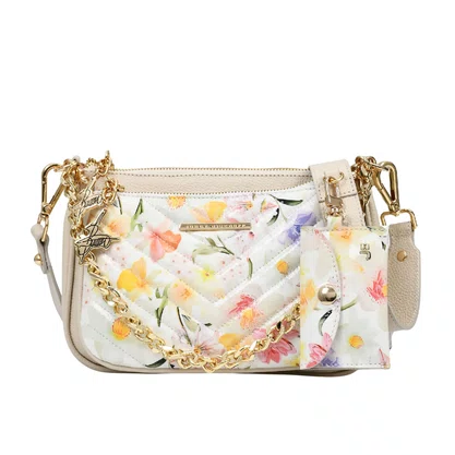 Bolsa Jorge Bischoff Feminina Transversal Infinita Florescer Off White Brulée Couro