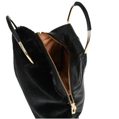 Bolsa Jorge Bischoff Feminina Transversal Preto Pêlo Couro