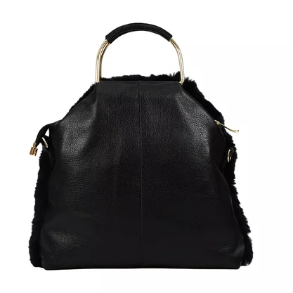 Bolsa Jorge Bischoff Feminina Transversal Preto Pêlo Couro