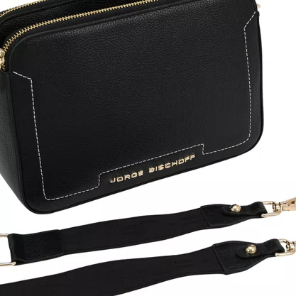 Bolsa Jorge Bischoff Feminina Tranversal Preto Couro