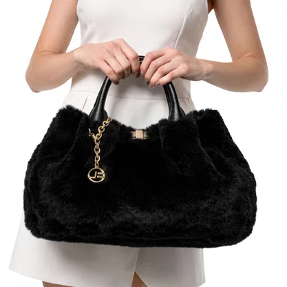 Bolsa Jorge Bischoff Tote Feminina Preto Pêlo Couro 