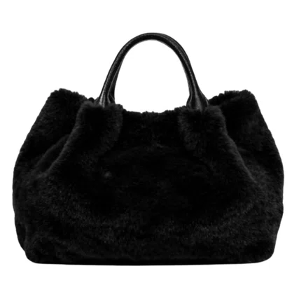 Bolsa Jorge Bischoff Tote Feminina Preto Pêlo Couro 