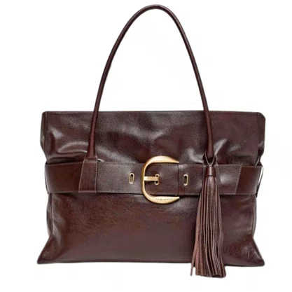 Bolsa Lança Perfume Shopping Maxi Fivela Marrom Couro