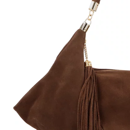 Bolsa Luiza Barcelos Feminina Alça Tramada Café Couro Camurça - Grande