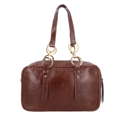Bolsa Luiza Barcelos Feminina Café Couro - Média