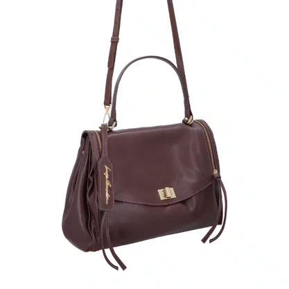 Bolsa Luiza Barcelos Feminina Café Couro - Média
