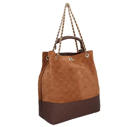 Bolsa Luiza Barcelos Feminina Caramelo Coffee Couro Camurça - Grande