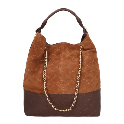 Bolsa Luiza Barcelos Feminina Caramelo Coffee Couro Camurça - Grande