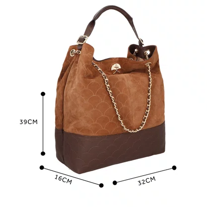 Bolsa Luiza Barcelos Feminina Caramelo Coffee Couro Camurça - Grande