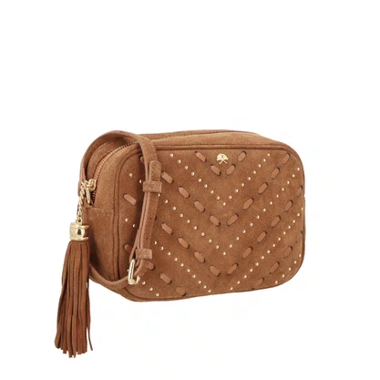 Bolsa Luiza Barcelos Feminina Caramelo Couro Camurça - Pequena 