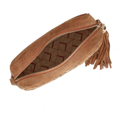 Bolsa Luiza Barcelos Feminina Caramelo Couro Camurça - Pequena 