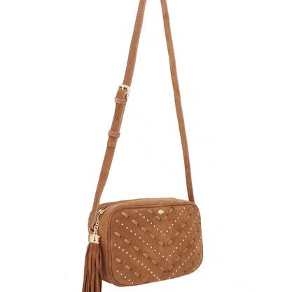 Bolsa Luiza Barcelos Feminina Caramelo Couro Camurça - Pequena 