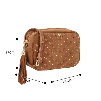 Bolsa Luiza Barcelos Feminina Caramelo Couro Camurça - Pequena 