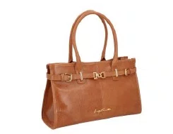 Bolsa Luiza Barcelos Feminina Caramelo Couro Fivela Dourada - Média 