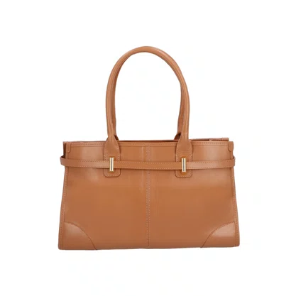 Bolsa Luiza Barcelos Feminina Caramelo Couro Fivela Dourada - Média 