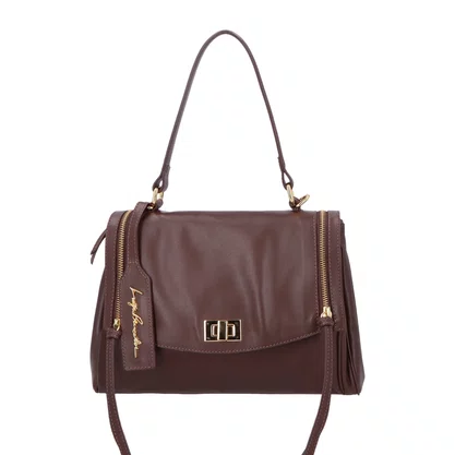 Bolsa Luiza Barcelos Feminina Coffee Couro - Pequena