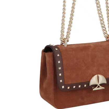 Bolsa Luiza Barcelos Femina Fendi Caramelo Coffee Couro Camurça Média