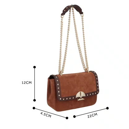 Bolsa Luiza Barcelos Femina Fendi Caramelo Coffee Couro Camurça Média