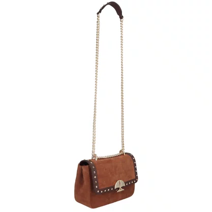 Bolsa Luiza Barcelos Femina Fendi Caramelo Coffee Couro Camurça Média
