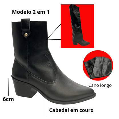 Bota Berti Maria Feminina 2 Em Um Preta  Couro 