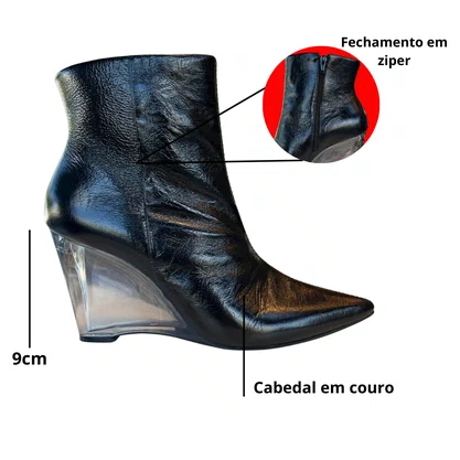 Bota Berti Maria Feminina Cano Baixo Preta Couro
