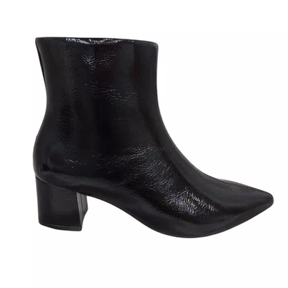 Bota Berti Maria Feminina Cano Curto Preto Couro Verniz