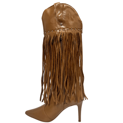 Bota Berti Maria Feminina Cano longo Franja Fendi Couro