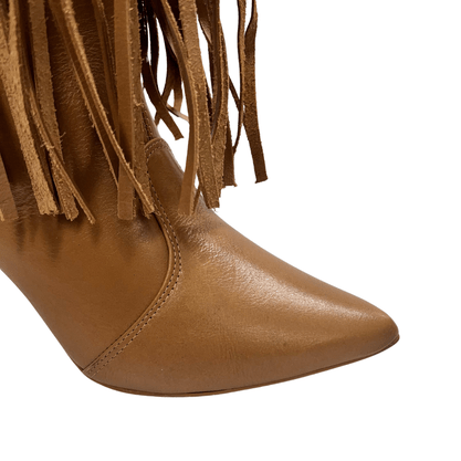 Bota Berti Maria Feminina Cano longo Franja Fendi Couro