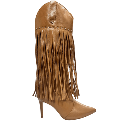 Bota Berti Maria Feminina Cano longo Franja Fendi Couro